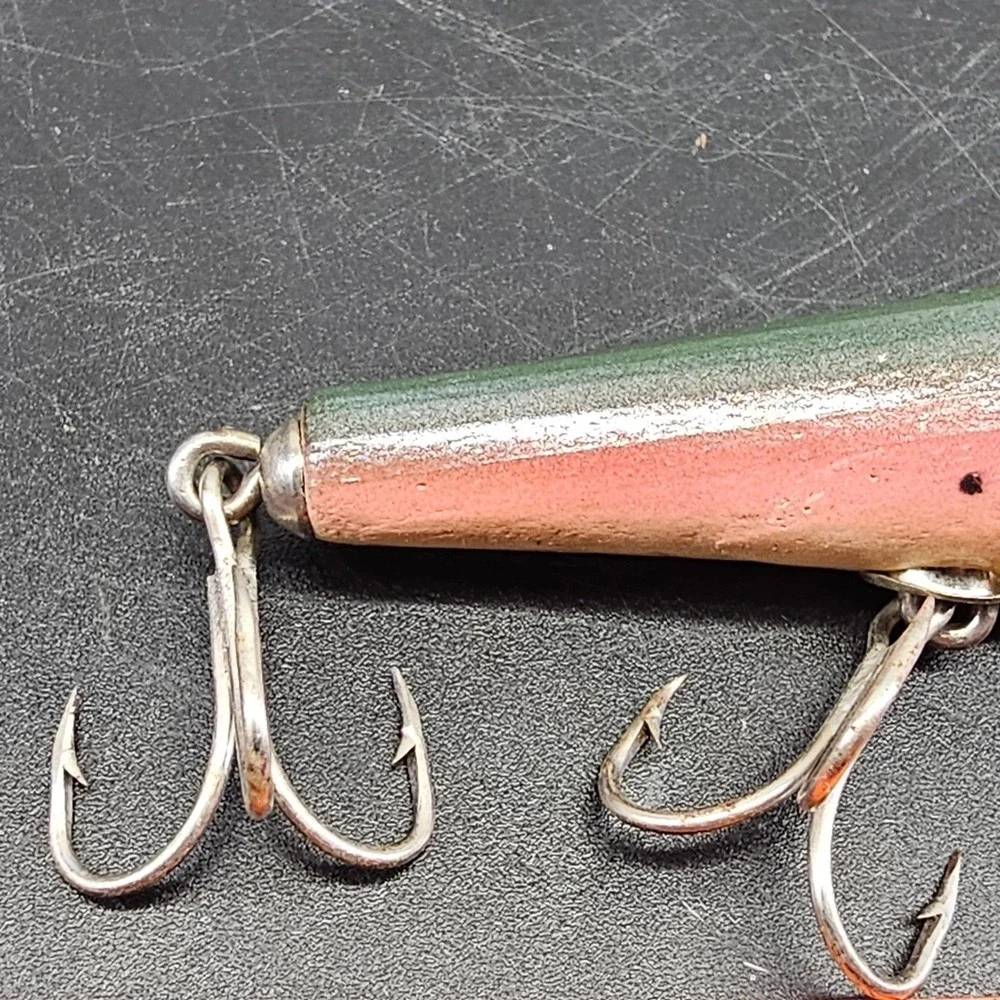 Vintage Wood Popper Fishing Lure Rainbow Trout Pattern 3 Treble Hooks 4.25 Inch